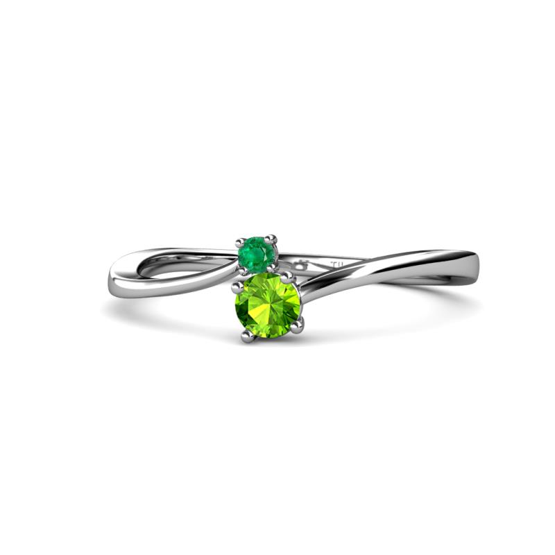 Lucie 4.10 mm Bold Round Emerald and Peridot 2 Stone Promise Ring 