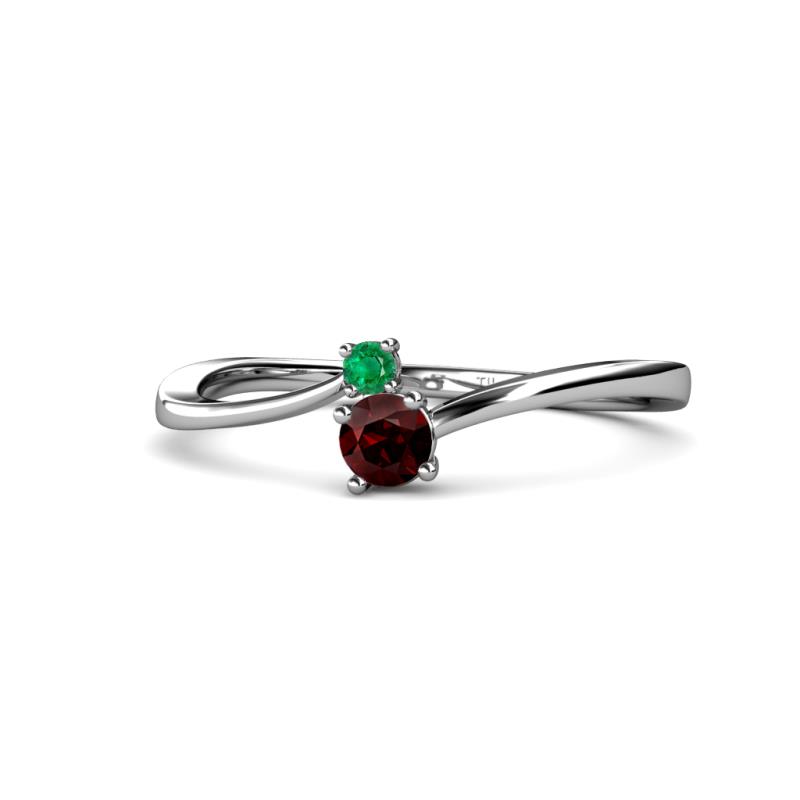Lucie 4.10 mm Bold Round Emerald and Red Garnet 2 Stone Promise Ring 