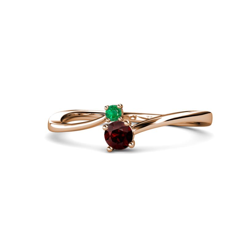 Lucie 4.10 mm Bold Round Emerald and Red Garnet 2 Stone Promise Ring 