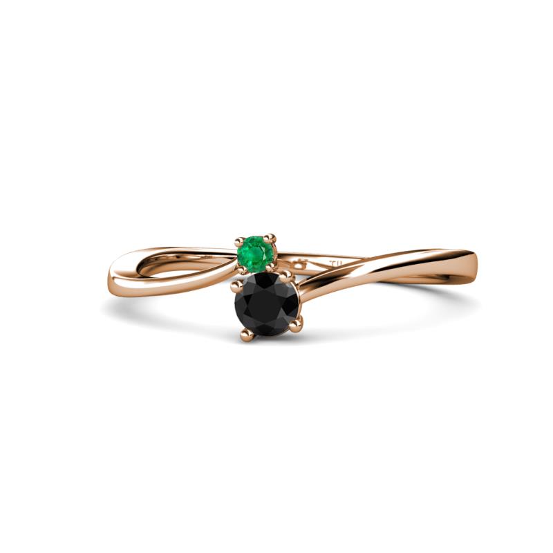Lucie 4.10 mm Bold Round Emerald and Black Diamond 2 Stone Promise Ring 