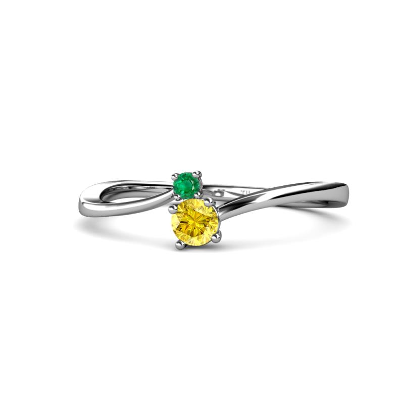 Lucie 4.10 mm Bold Round Emerald and Yellow Sapphire 2 Stone Promise Ring 