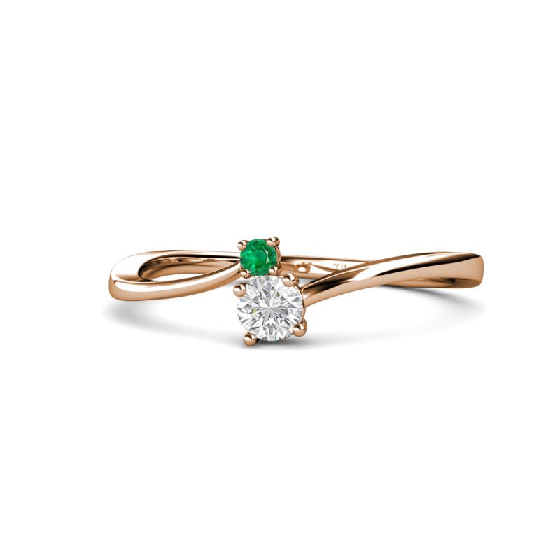 Lucie 4.10 mm Bold Round Emerald and White Sapphire 2 Stone Promise Ring 