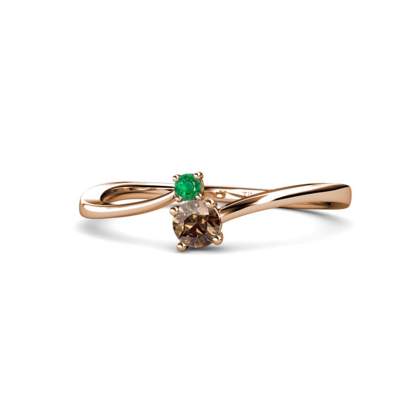 Lucie 4.10 mm Bold Round Emerald and Smoky Quartz 2 Stone Promise Ring 