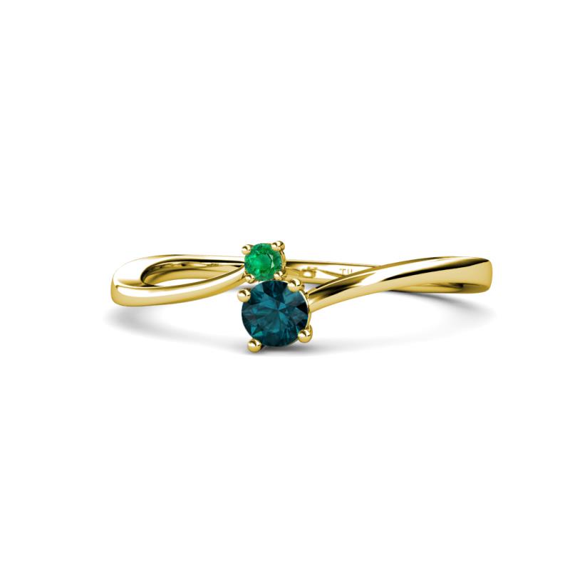 Lucie 4.10 mm Bold Round Emerald and London Blue Topaz 2 Stone Promise Ring 