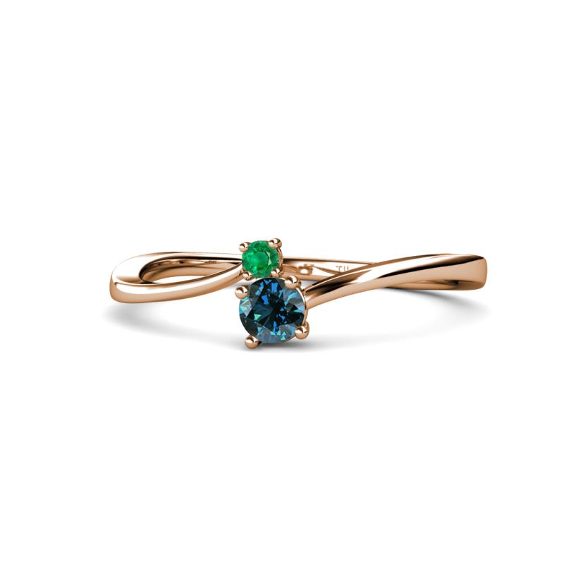 Lucie 4.10 mm Bold Round Emerald and Blue Diamond 2 Stone Promise Ring 