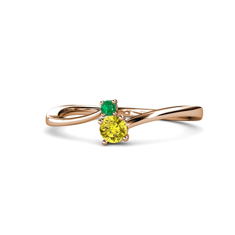 Lucie 4.10 mm Bold Round Emerald and Yellow Diamond 2 Stone Promise Ring 