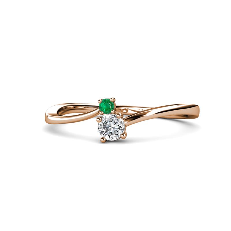 Lucie 4.10 mm Bold Round Emerald and Lab Grown Diamond 2 Stone Promise Ring 