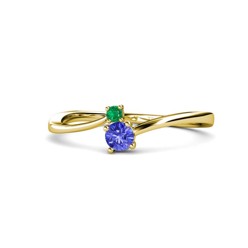 Lucie 4.10 mm Bold Round Emerald and Tanzanite 2 Stone Promise Ring 