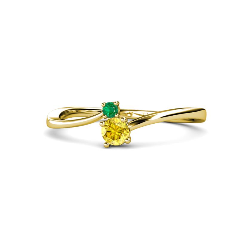 Lucie 4.10 mm Bold Round Emerald and Yellow Sapphire 2 Stone Promise Ring 