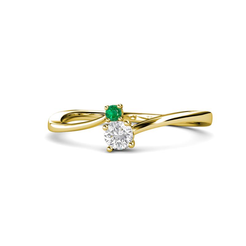 Lucie 4.10 mm Bold Round Emerald and White Sapphire 2 Stone Promise Ring 