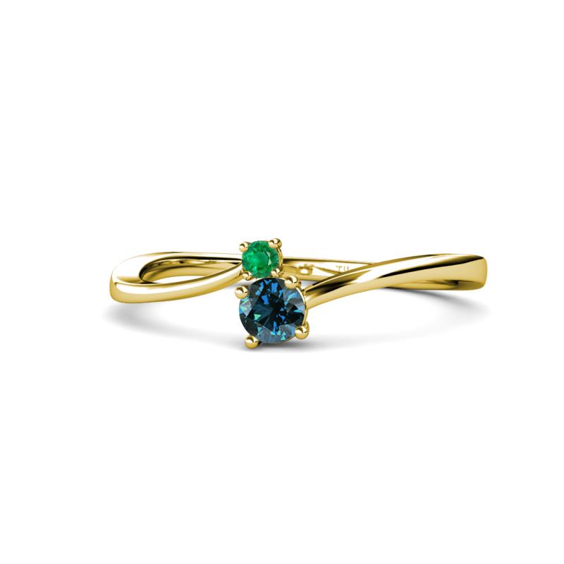 Lucie 4.10 mm Bold Round Emerald and Blue Diamond 2 Stone Promise Ring 