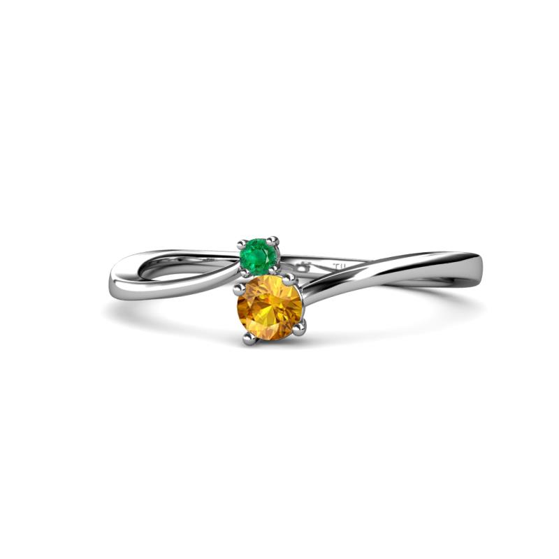 Lucie Bold Round Emerald and Citrine 0.23 ctw 2 Stone Promise Ring 