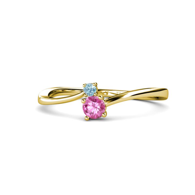 Lucie 4.10 mm Bold Round Aquamarine and Pink Sapphire 2 Stone Promise Ring 