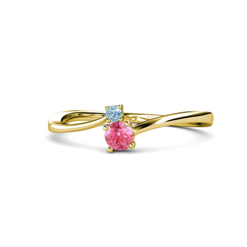 Lucie 4.10 mm Bold Round Aquamarine and Pink Tourmaline 2 Stone Promise Ring 