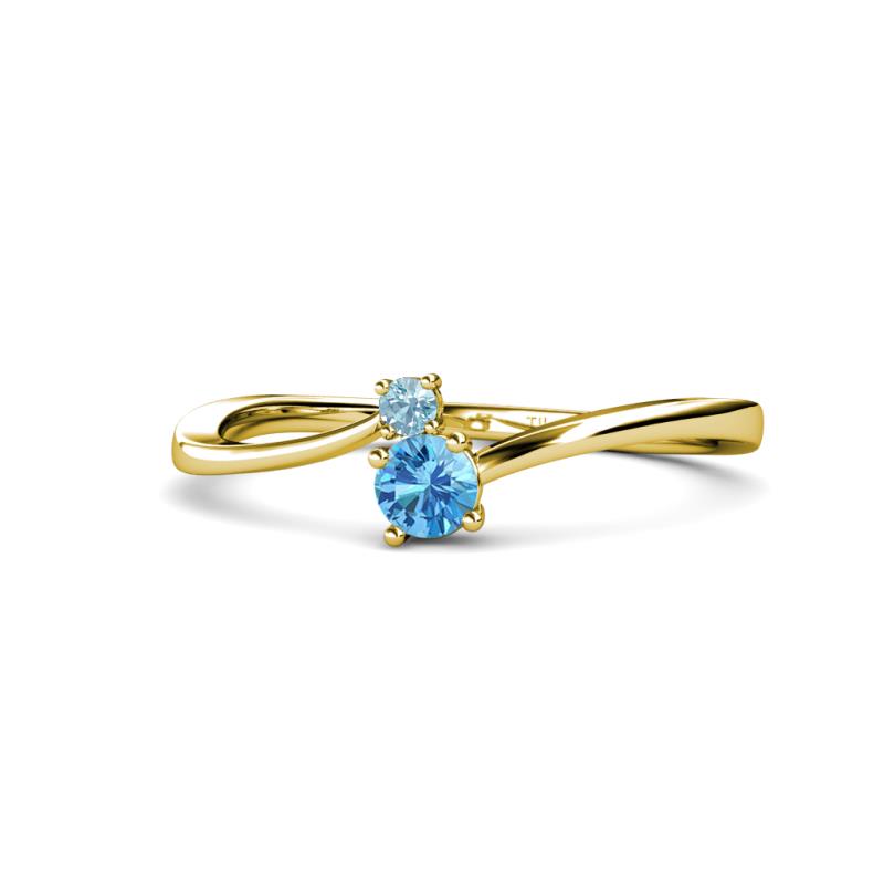 Lucie 4.10 mm Bold Round Aquamarine and Blue Topaz 2 Stone Promise Ring 