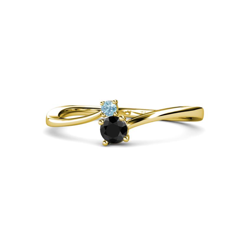 Lucie 4.10 mm Bold Round Aquamarine and Black Diamond 2 Stone Promise Ring 