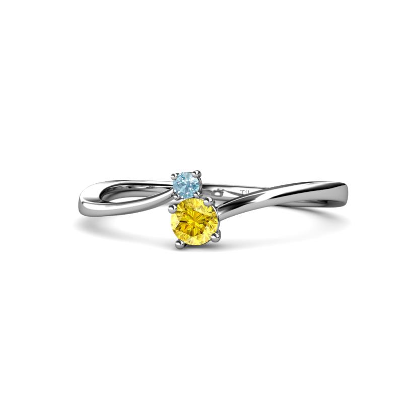 Lucie 4.10 mm Bold Round Aquamarine and Yellow Sapphire 2 Stone Promise Ring 