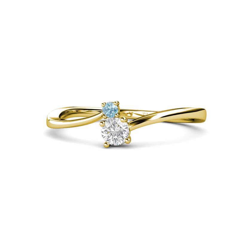 Lucie 4.10 mm Bold Round Aquamarine and White Sapphire 2 Stone Promise Ring 