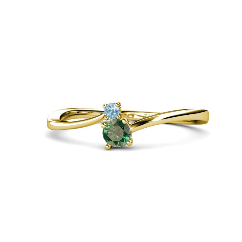 Lucie 4.10 mm Bold Round Aquamarine and Lab Created Alexandrite 2 Stone Promise Ring 