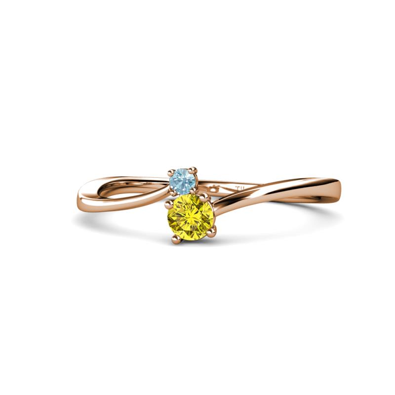 Lucie 4.10 mm Bold Round Aquamarine and Yellow Diamond 2 Stone Promise Ring 