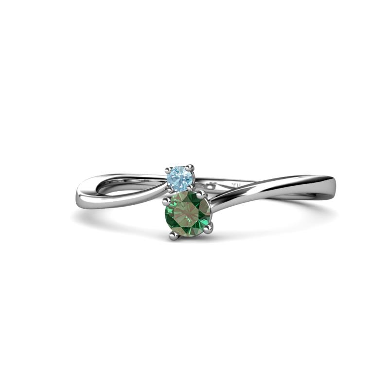 Lucie 4.10 mm Bold Round Aquamarine and Lab Created Alexandrite 2 Stone Promise Ring 