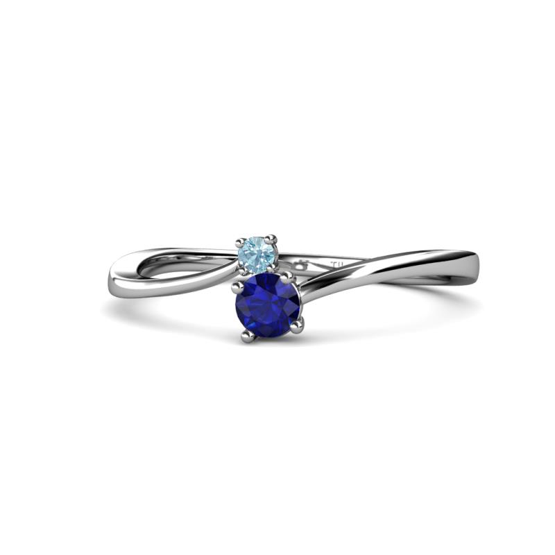 Lucie 4.10 mm Bold Round Aquamarine and Blue Sapphire 2 Stone Promise Ring 
