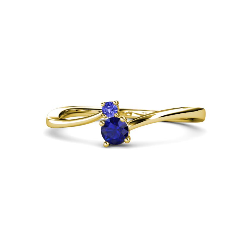 Lucie 4.10 mm Bold Round Tanzanite and Blue Sapphire 2 Stone Promise Ring 