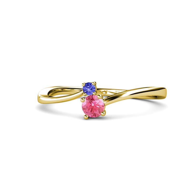 Lucie 4.10 mm Bold Round Tanzanite and Pink Tourmaline 2 Stone Promise Ring 