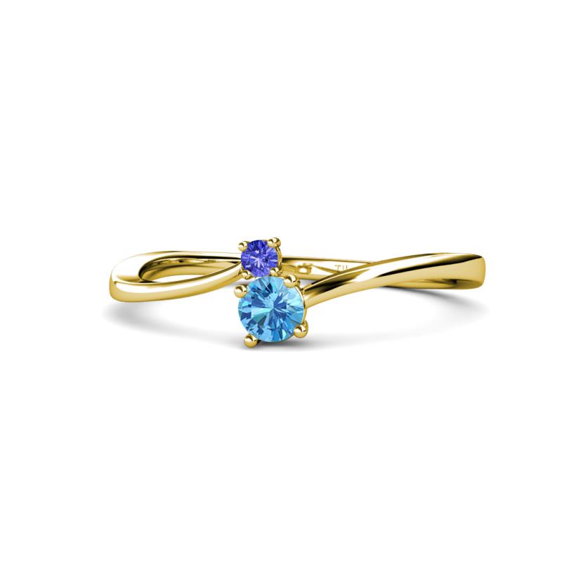 Lucie 4.10 mm Bold Round Tanzanite and Blue Topaz 2 Stone Promise Ring 