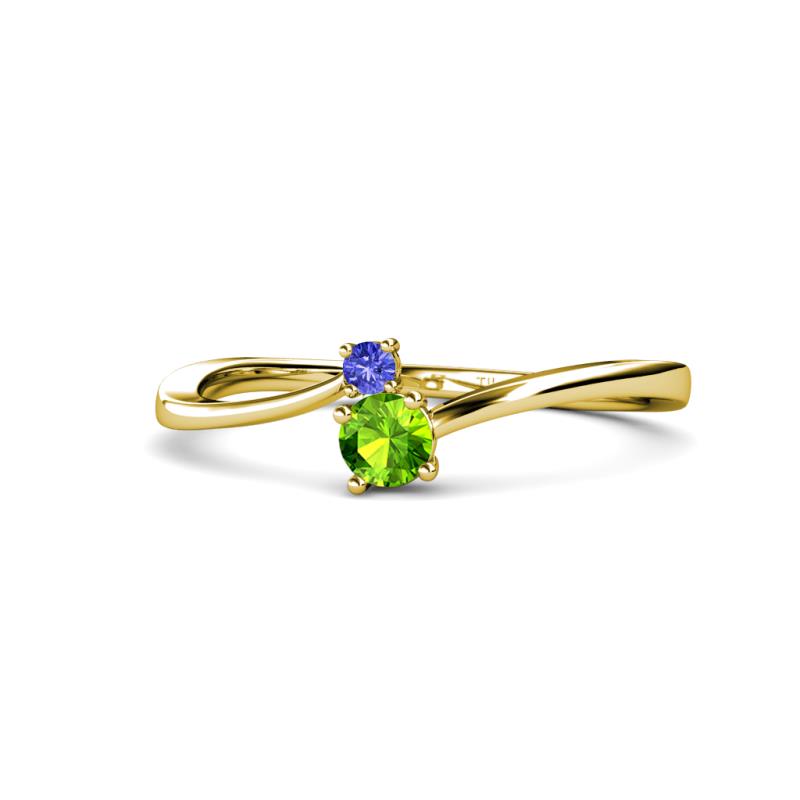Lucie 4.10 mm Bold Round Tanzanite and Peridot 2 Stone Promise Ring 