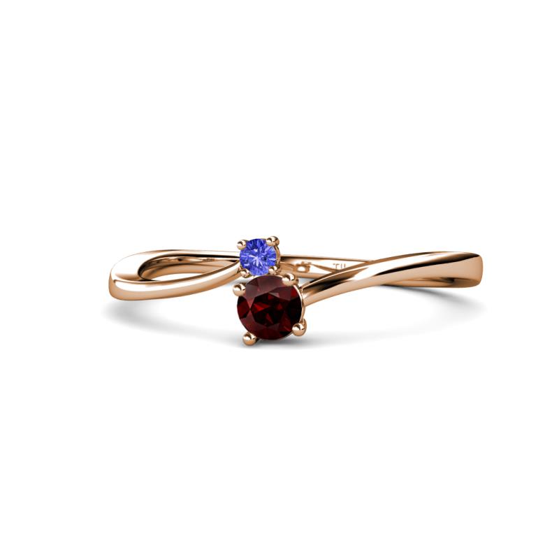 Lucie 4.10 mm Bold Round Tanzanite and Red Garnet 2 Stone Promise Ring 