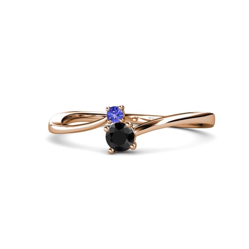 Lucie 4.10 mm Bold Round Tanzanite and Black Diamond 2 Stone Promise Ring 