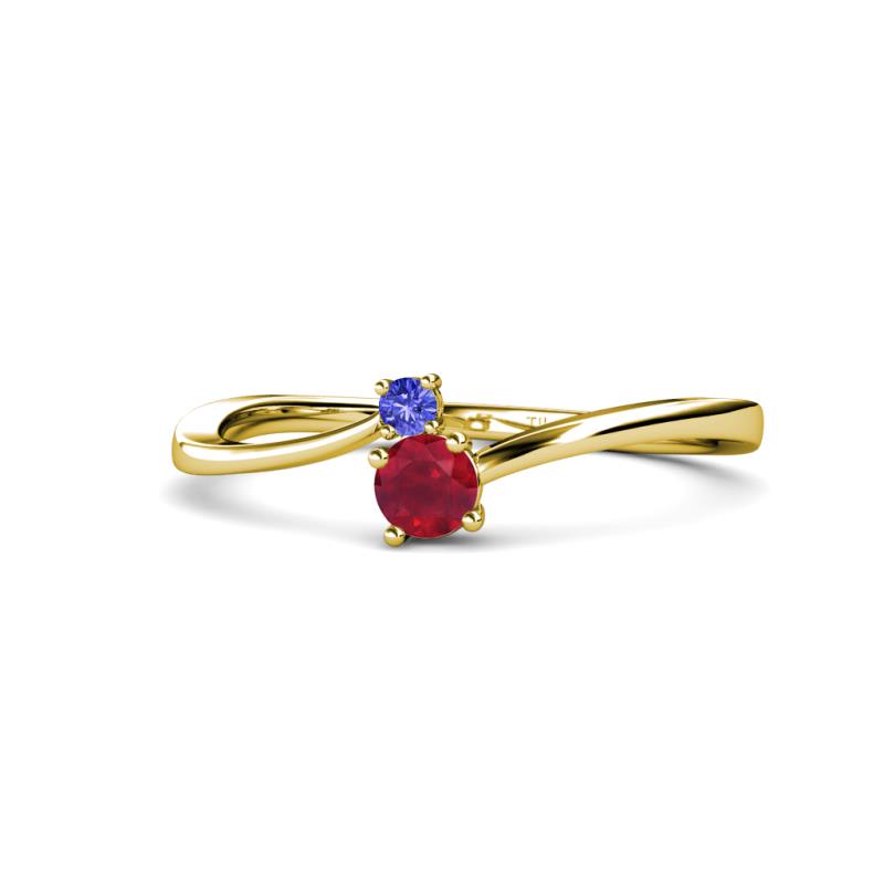Lucie 4.10 mm Bold Round Tanzanite and Ruby 2 Stone Promise Ring 