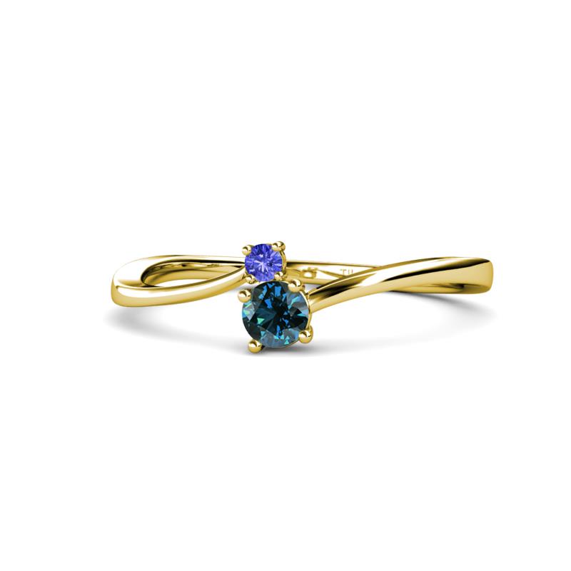 Lucie 4.10 mm Bold Round Tanzanite and Blue Diamond 2 Stone Promise Ring 
