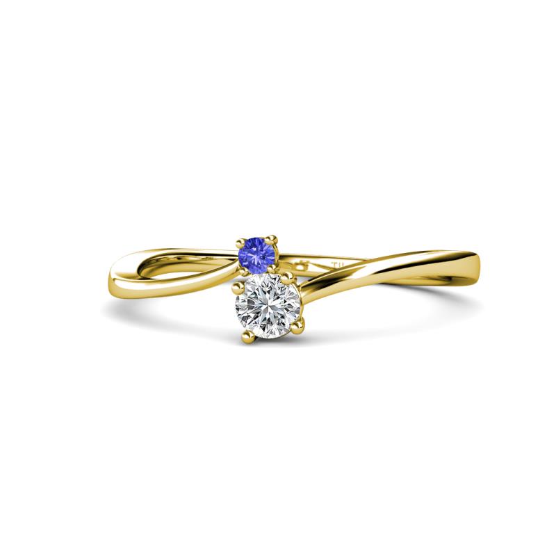 Lucie 4.10 mm Bold Round Tanzanite and Lab Grown Diamond 2 Stone Promise Ring 