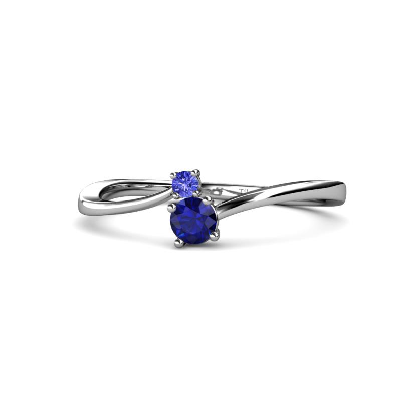 Lucie 4.10 mm Bold Round Tanzanite and Blue Sapphire 2 Stone Promise Ring 