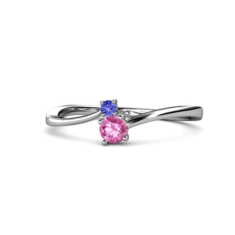 Lucie 4.10 mm Bold Round Tanzanite and Pink Sapphire 2 Stone Promise Ring 