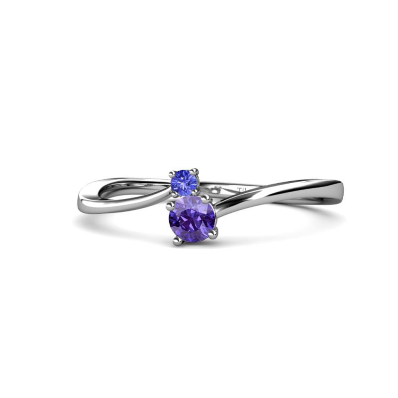 Lucie 4.10 mm Bold Round Tanzanite and Iolite 2 Stone Promise Ring 
