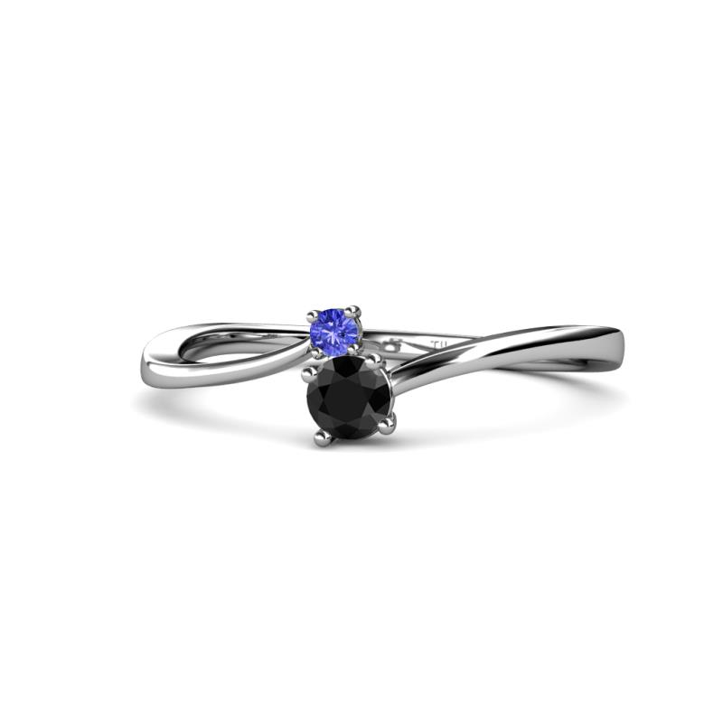 Lucie 4.10 mm Bold Round Tanzanite and Black Diamond 2 Stone Promise Ring 