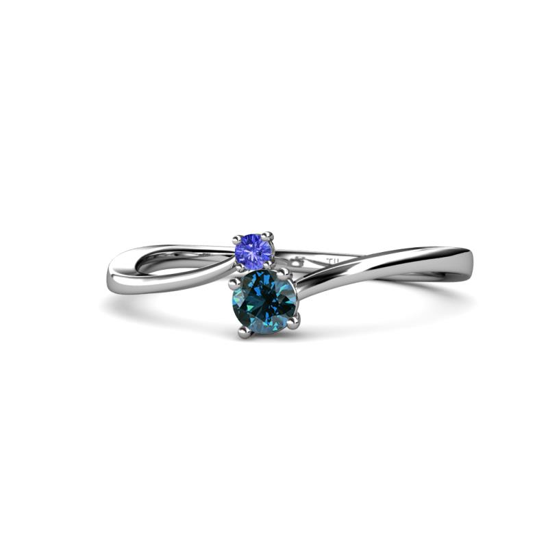 Lucie 4.10 mm Bold Round Tanzanite and Blue Diamond 2 Stone Promise Ring 