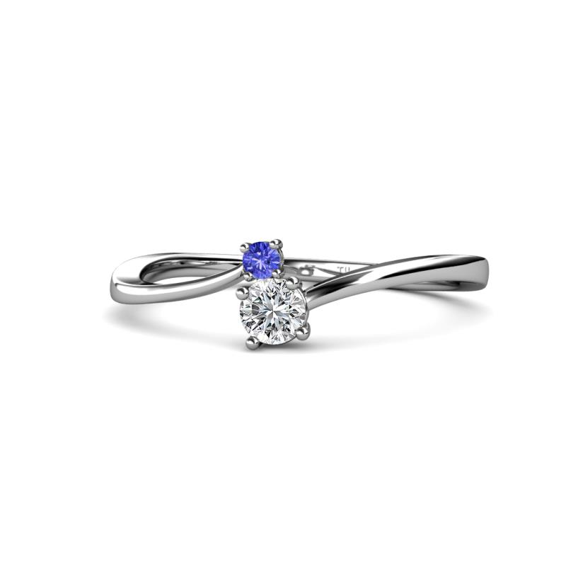 Lucie 4.10 mm Bold Round Tanzanite and Diamond 2 Stone Promise Ring 