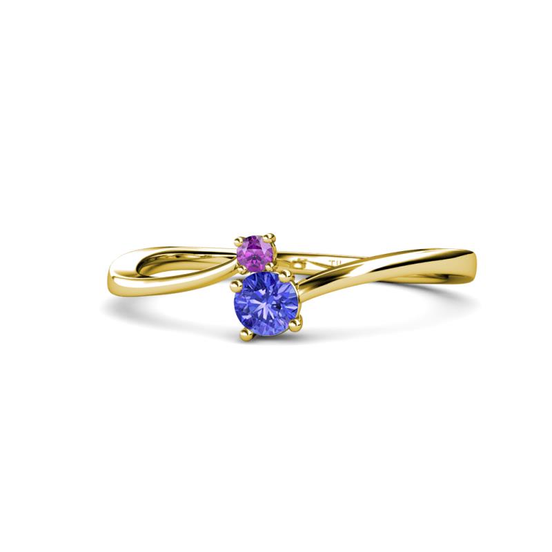 Lucie 4.10 mm Bold Round Amethyst and Tanzanite 2 Stone Promise Ring 