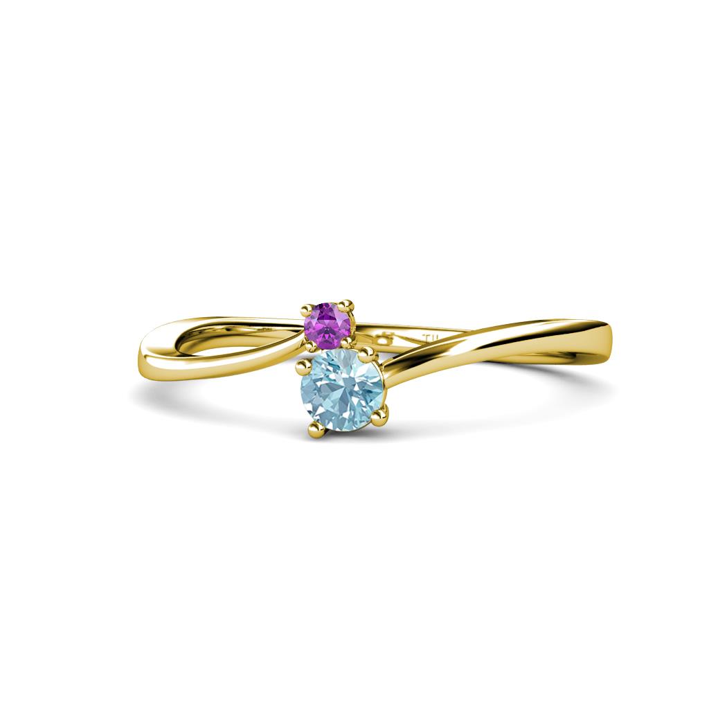 Lucie 4.10 mm Bold Round Amethyst and Aquamarine 2 Stone Promise Ring 