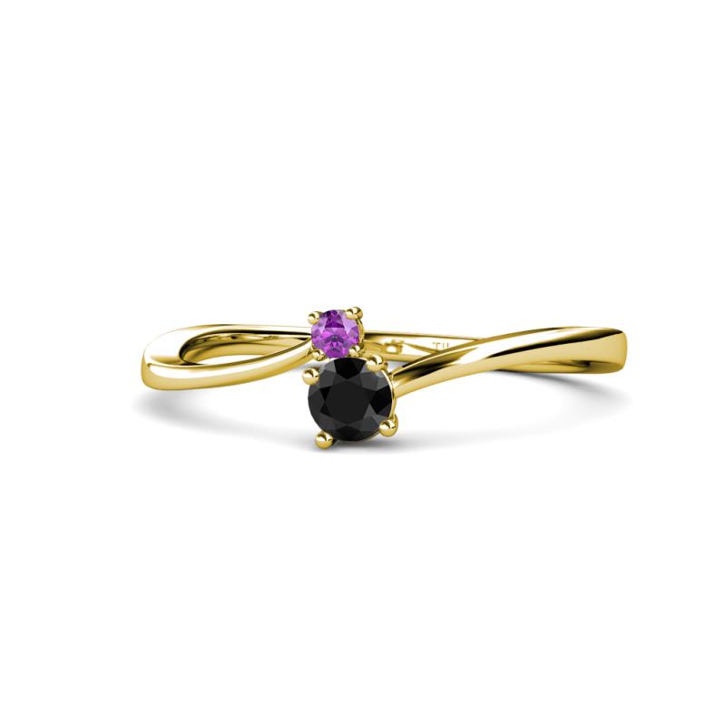 Lucie 4.10 mm Bold Round Amethyst and Black Diamond 2 Stone Promise Ring 