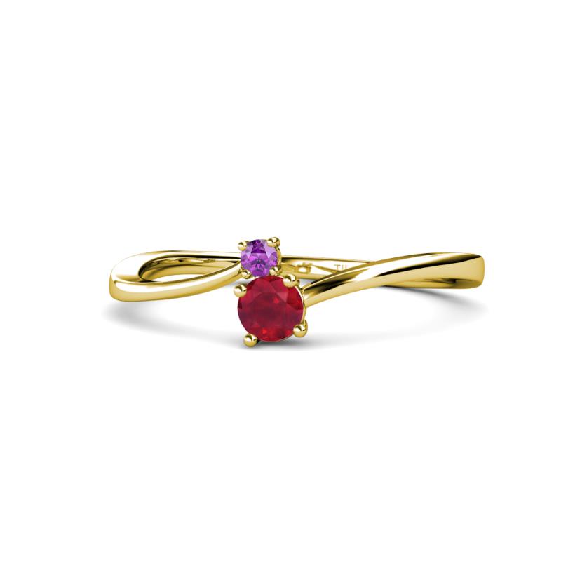 Lucie 4.10 mm Bold Round Amethyst and Ruby 2 Stone Promise Ring 
