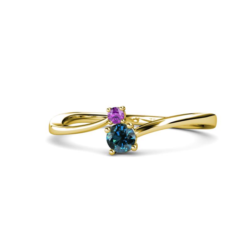 Lucie 4.10 mm Bold Round Amethyst and Blue Diamond 2 Stone Promise Ring 