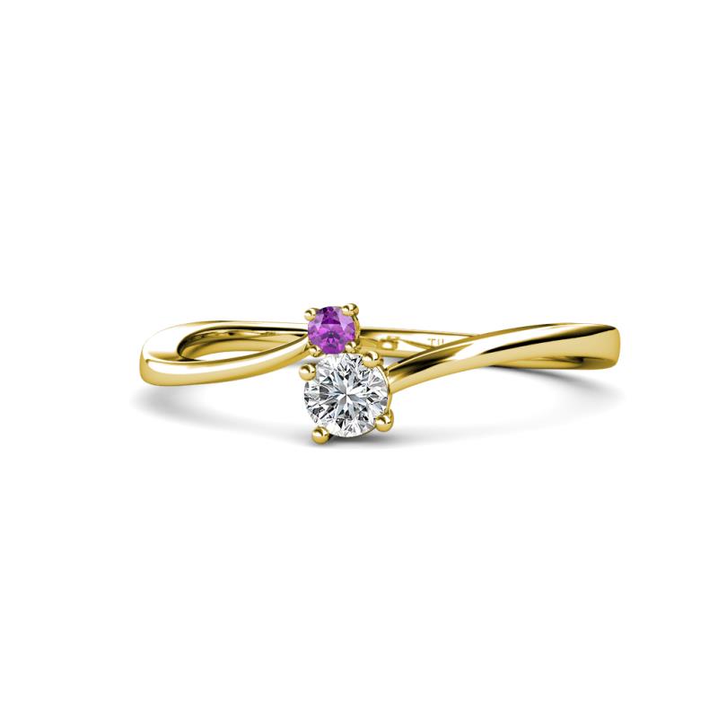 Lucie 4.10 mm Bold Round Amethyst and Diamond 2 Stone Promise Ring 