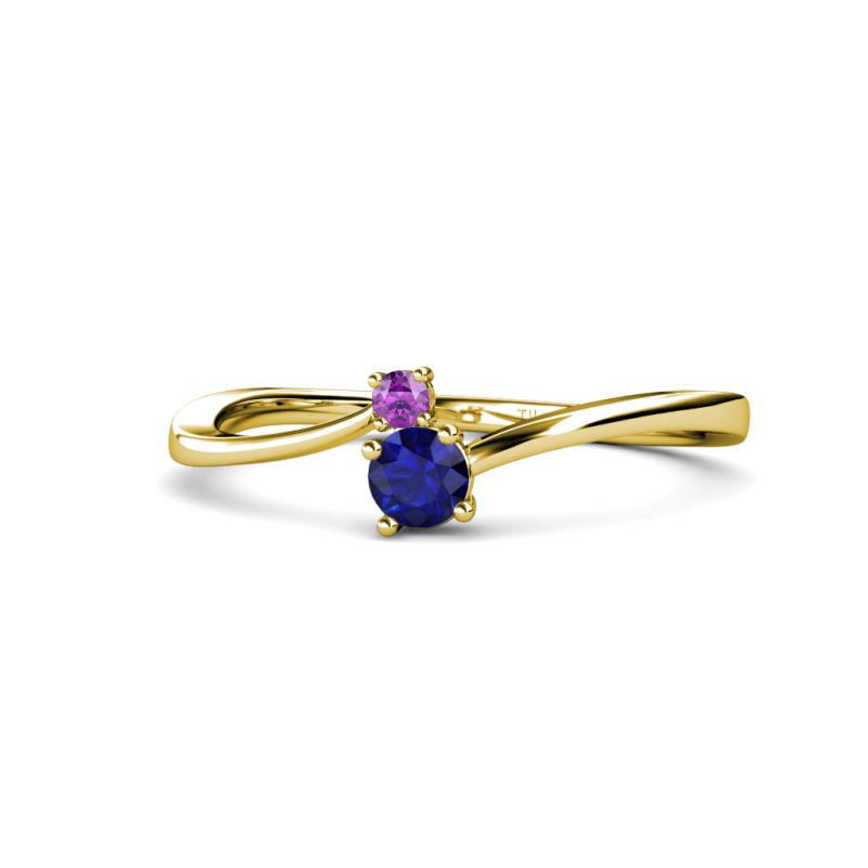 Lucie 4.10 mm Bold Round Amethyst and Blue Sapphire 2 Stone Promise Ring 