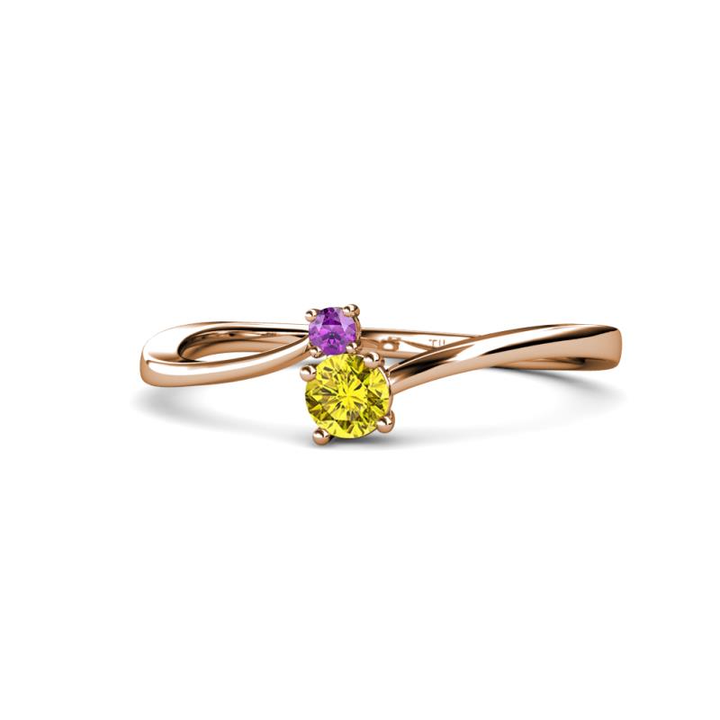 Lucie 4.10 mm Bold Round Amethyst and Yellow Diamond 2 Stone Promise Ring 