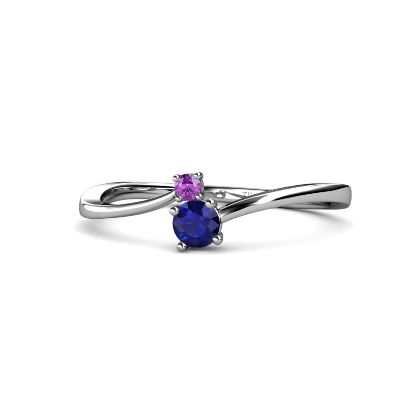 Lucie 4.10 mm Bold Round Amethyst and Blue Sapphire 2 Stone Promise Ring 